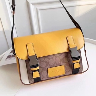 COACH TRACK CROSSBODY IN COLORBLOCK SIGNATURE CANVAS WITH COACH (COACH C8128)