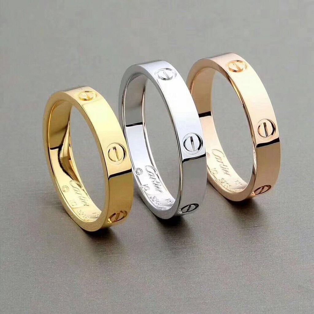 ของแท้ 100% Cartier แหวนคู่รัก เครื่องประดับเกาหลี แต่งงาน แหวนคู่เดียว ทอง เลดี้ แฟชั่น