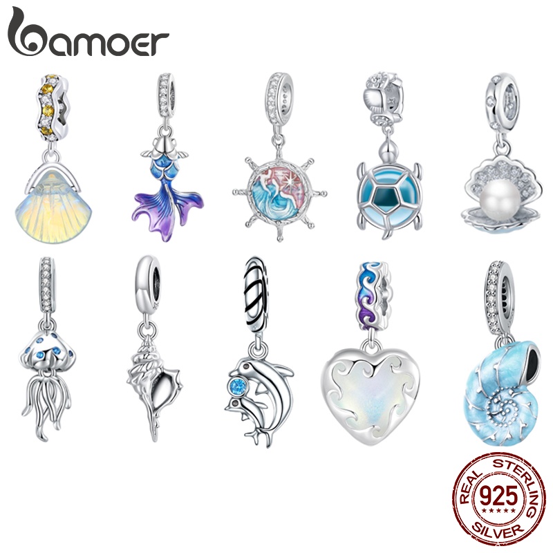 Bamoer ลูกปัด Charms Ocean Series 925 จี้เงินสําหรับ Diy สร้อยข้อมือสร้อยคออุปกรณ์เสริม