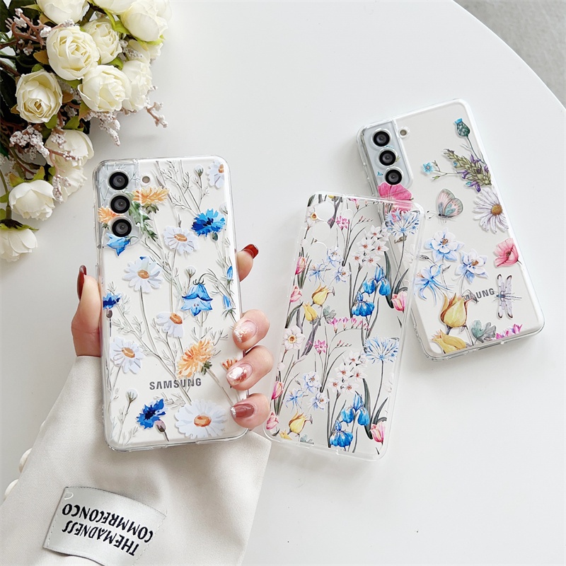 เคสโทรศัพท์มือถือ TPU ใส แบบนิ่ม ลายดอกทิวลิป และผีเสื้อ กันกระแทก สําหรับ Samsung GalaxyS22+ S21+ S20+ Note20 FE Ultra Note9 S10Plus