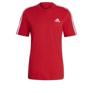 adidas ไลฟ์สไตล์ เสื้อยืด Essentials 3-Stripes ผู้ชาย สีแดง GL3736