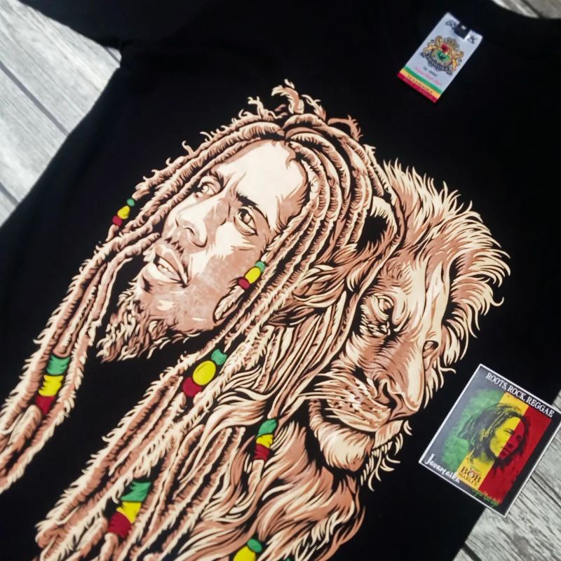 BOB MARLEY LION ZION RASTA เสื้อยืดสีดํา