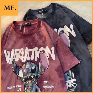 Oversized Shirt Unisex Tie Dye Stitch Print and Unicorn Print Korean Street Fashion Tshirt for Women