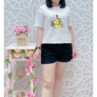 [S-5XL]ผ้าฝ้าย 100% เสื้อยืด พิมพ์ลายคริสต์มาส DOG CUTE โรแมนติก สําหรับผู้หญิง