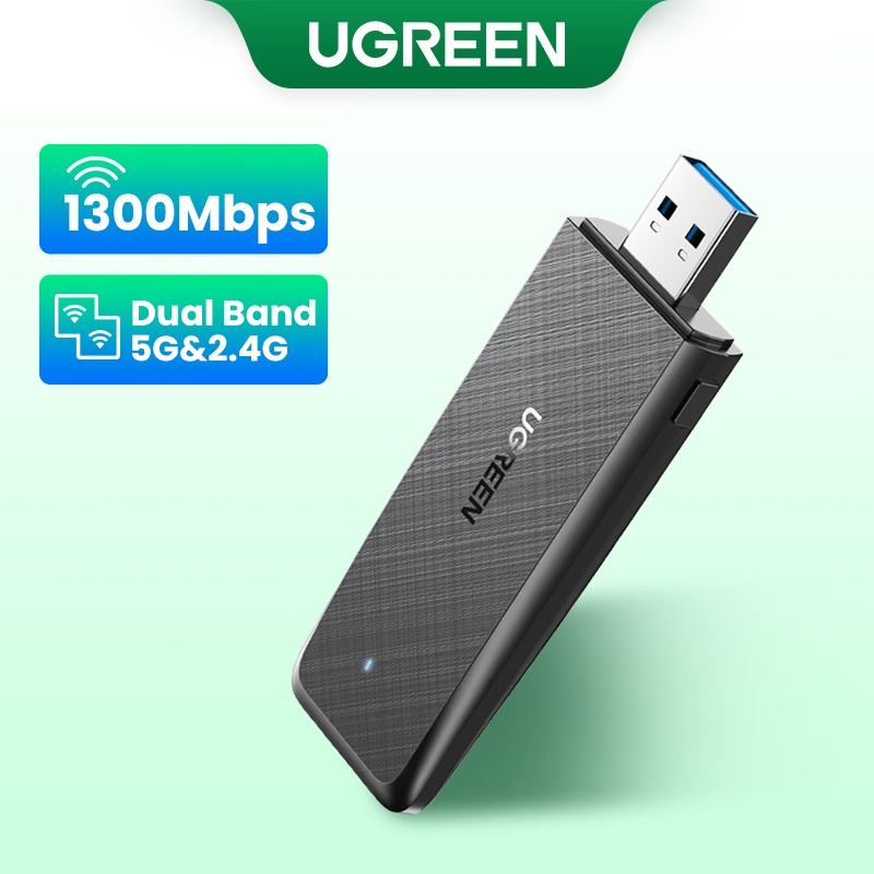 Ugreen อะแดปเตอร์เครือข่าย WiFi ไร้สาย 1300Mbps ปลั๊ก USB 2.4G และ 5G สําหรับคอมพิวเตอร์ PC