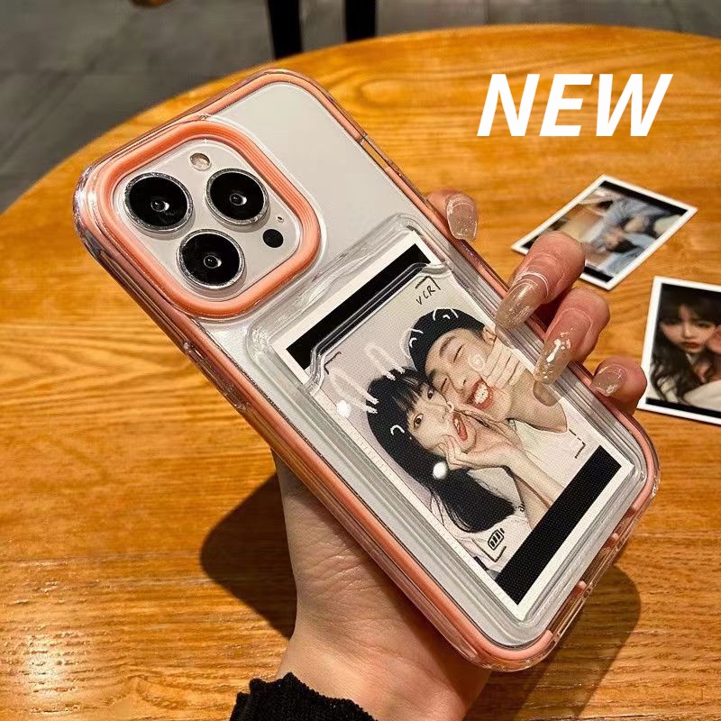 【TH】เคสโทรศัพท์สำหรับ iPhone X XR XS 11 12 13 14 15 16 Pro Max 6 7 8 Plus SE ที่ใส่การ์ดเคสใสแบบใส