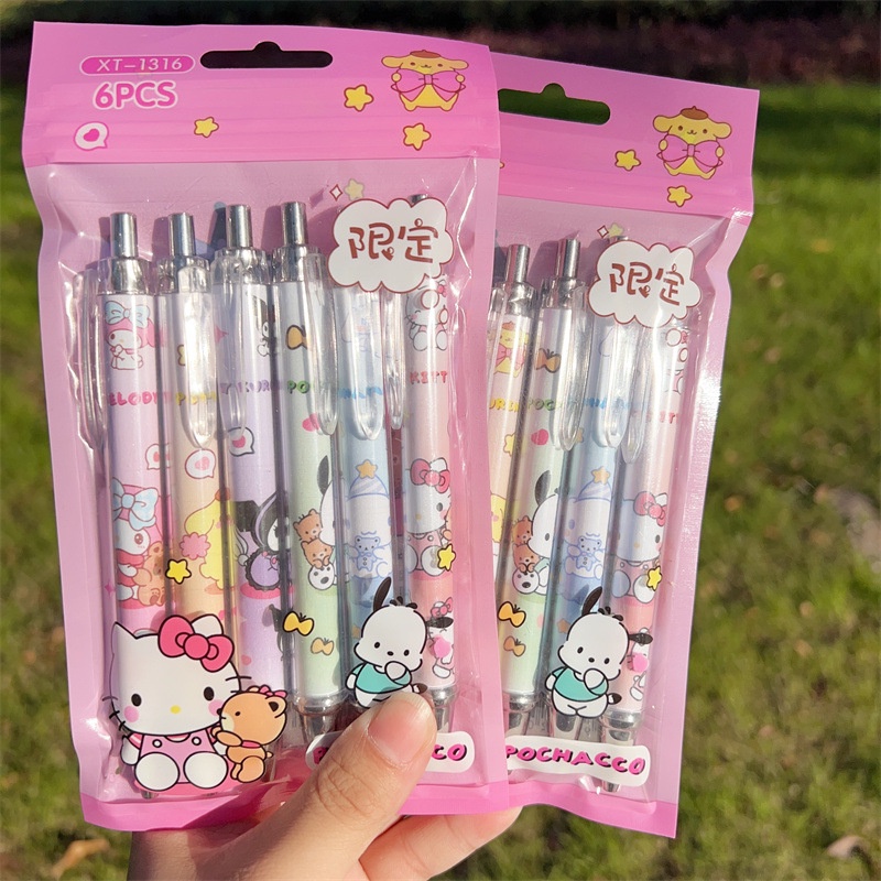 เครื่องเขียน ปากกาหมึกสีดํา kuromi Cinnamoroll น่ารัก 6 ชิ้น