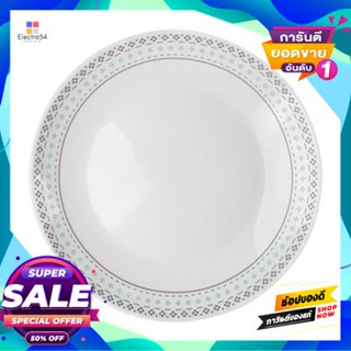 Line จานโอปอทรงตื้น Dotted Line Kassa Home รุ่น Qp95 ขนาด 9.5 นิ้ว ซม. สีขาว - ฟ้าdotted Line Opal Dish  Home Qp95 Size