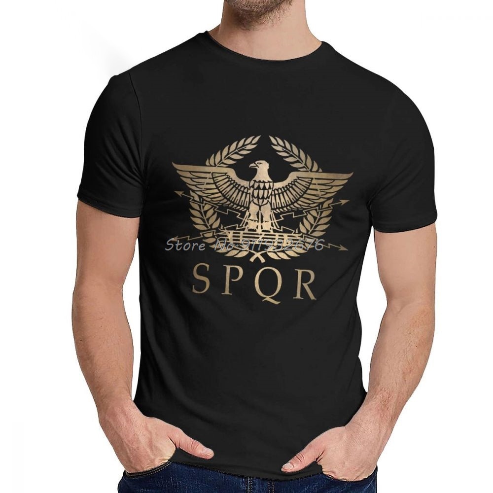 Top Tees SPQR RoMan Empire Standard Shield เสื้อยืด O-คอรูปภาพ Custom Mans Cotton T เสื้อใหม่เสื้อยื
