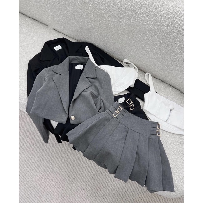 Bliss shop ชุดเสื้อกั๊กและกระโปรงครอปบุคลิกภาพ