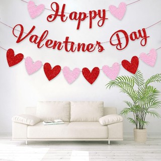 Happy Valentines Day ธงแบนเนอร์ ลายหัวใจ สีแดง สําหรับตกแต่งงานแต่งงาน ปาร์ตี้ หมั้น