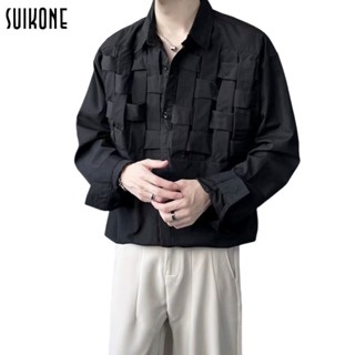 Suikone เสื้อแขนยาว แฟชั่นแขนยาวลายหลวมถักส่วนบุคคลพอดีด้านบนลำลอง