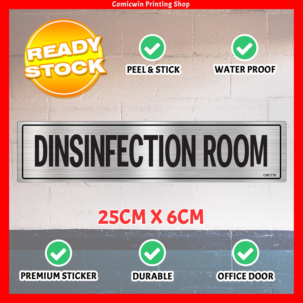CMC776 Room Tag สติ๊กเกอร์เงินพิเศษ (25 x 6 ซม.) Dinsinfection Room