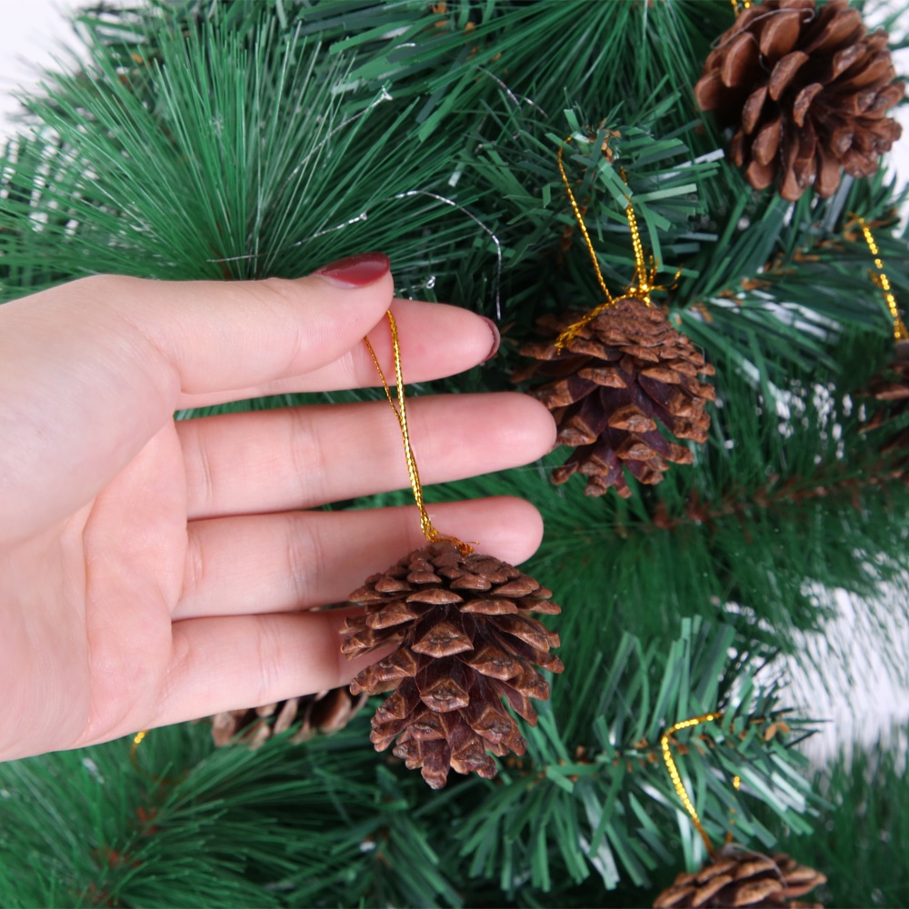 6 ชิ้น / ถุง คริสต์มาส ลูกสนธรรมชาติ ชนบท ลูกสน เครื่องประดับจํานวนมาก พร้อมเชือกงานฝีมือ ตกแต่งบ้าน ต้นไม้