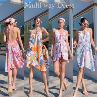 Multi way dress set เดรสพร้อมผ้าโพก เซ็ท2ชิ้น เดรสใส่ได้หลายแบบ เดรสไปทะเล