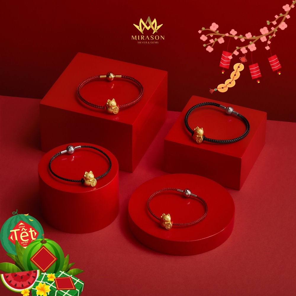MIRASON Unisex สร้อยข้อมือด้ายแดง Red String Mix Charm S999 Silver Great Cat Lucky Cat MLT999