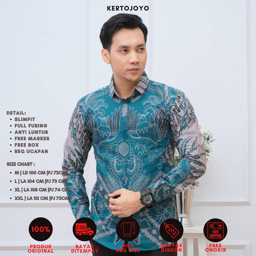 KEMEJA MENS BATIK SHIRTS PREMIUM BATIK TOPS FOR MEN PRABUSENO BATIK FOR WEDDINGS COUPLE PEKALONGAN S