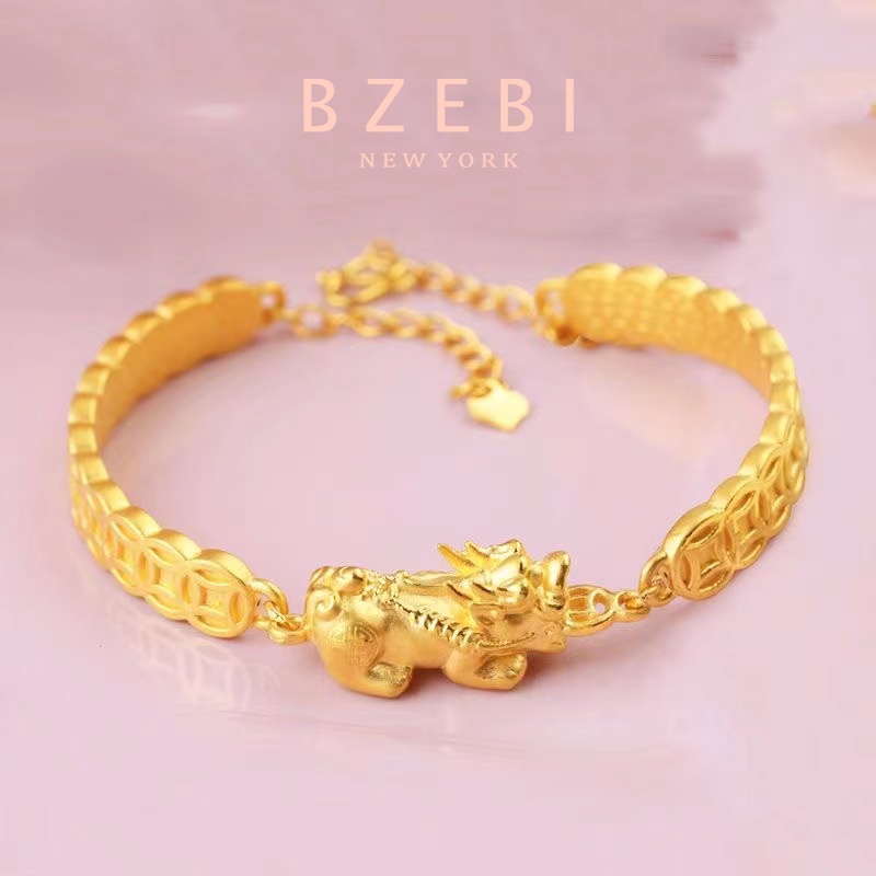 BZEBI กําไลปี่เซียะ สร้อยข้อมือ ข้อมือทอง กําไลข้อมือทอง ทองคํา ทอง แฟชั่น สร้อยข้อมือทองแท้ ครึ่งสลึง ทองคำ กำไลนำโชค 18k สําหรับผู้หญิง 400b