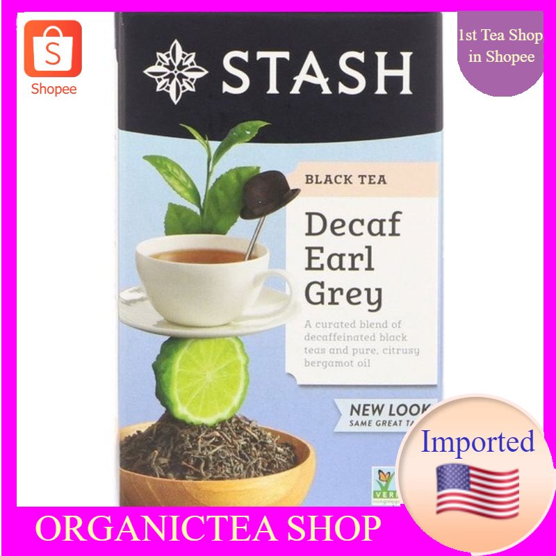 ชา Stash Tea, Black Tea, Decaf Earl Grey, 18 Tea Bags ชาดำ​ ชาเพื่อสุขภาพ