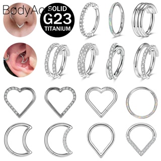 Bodyace 16G G23 ไทเทเนียมจมูกแหวนดวงจันทร์หัวใจ Septum Clicker ผ่าตัดเหล็กจมูกเจาะคริสตัลต่างหูกระดูกอ่อน Tragus Helix เครื่องประดับ