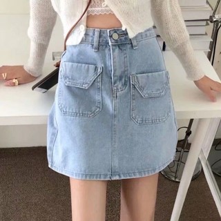 สินค้าไหม่ พร้อมส่ง S-5XL กระโปรงยีนส์ กระโปรงทรงใบบัวเอวสูง สำหลับคนอ้วน