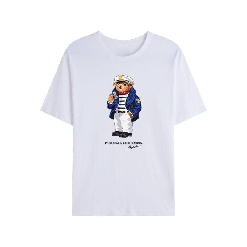 New ¤Ralph Lauren Ralph Lauren Bear T-shirt Men's Summer Polo Shirt Bear Round Neck Cotton Short-sleeved Men เสื้อยืด ดพ