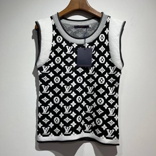 LOUIS VUITTON LV DENIM TANK TOP WITH MONOGRAM PATTERN JACQUARD TECHNIQUE VEST เสื้อกั๊กไหมพรม แบรนด์หลุยส์วิตตอง