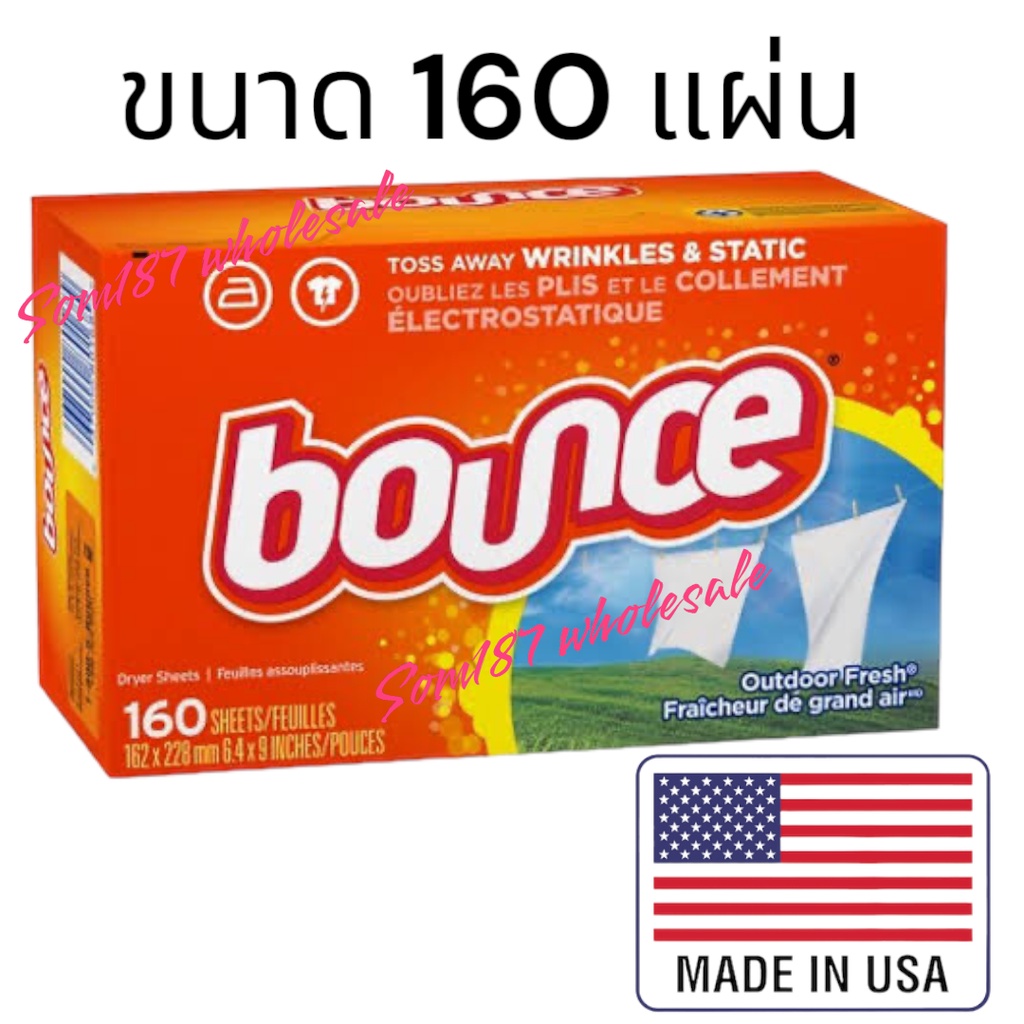 Bounce แผ่นหอมปรับผ้านุ่ม กลิ่น Outdoor Fresh ขนาด 160/120/80 แผ่น Fabric Softener Dryer Sheet