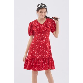 EP เดรสสั้นพิมพ์ลายจุด ผู้หญิง สีแดง | Red Dot Short Dress | 0823