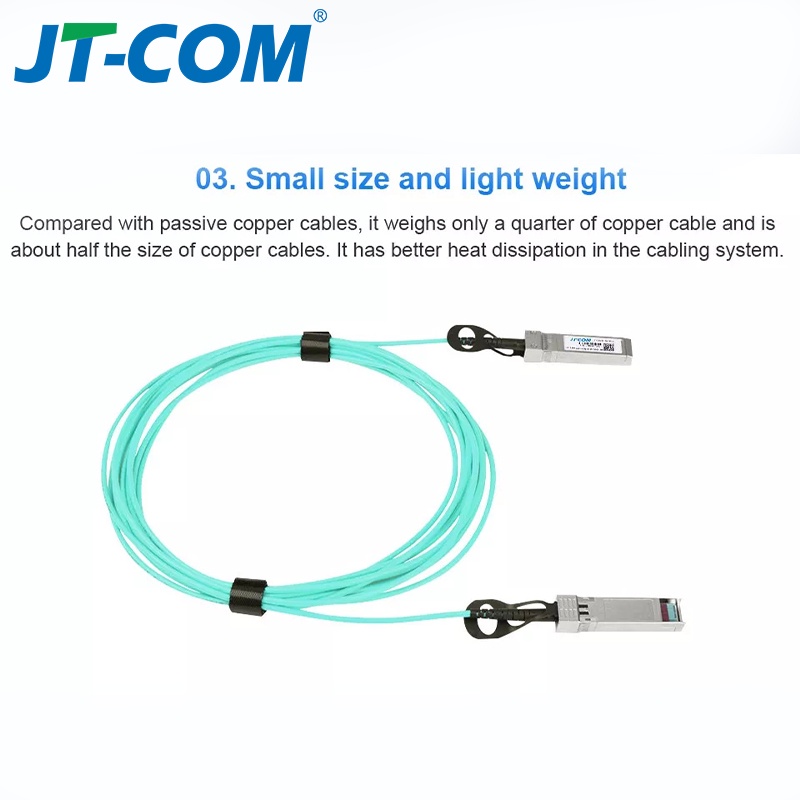 JT-COM สายเคเบิลออปติคัล 10G SFP+ AOC | 850nm | มัลติโหมด | ความยาว 1/2/3/5/7/10/15 เมตร | สำหรับเครือข่ายความเร็วสูง