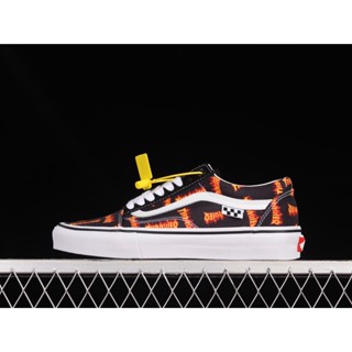 Thrasher x Vans Skate Old Skool รองเท้าผ้าใบลําลอง ใส่สบาย สีดํา สีเหลือง สําหรับผู้ชาย ผู้หญิง