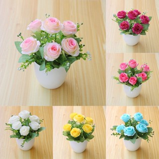 【AG】A Pot Artificial Plant Bonsai Beautiful Simulation Plastic Artificial Rose Decor for Living Room