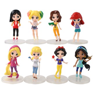 โมเดลฟิกเกอร์ PVC อนิเมะเจ้าหญิงดิสนีย์ สโนว์ไวท์ แอเรียล Tangled Rapunzel Bella Mulan Jasmine Alice 8 ชิ้น ต่อชุด