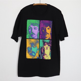 เสื้อยืดแขนสั้น ผ้าฝ้ายแท้ พิมพ์ลาย Bomba Beatles Beatles Band Portrait สไตล์ยุโรป และอเมริกา สีดํา