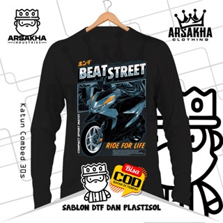 เสื้อยืดแขนยาว ผ้าฝ้าย ลาย Honda Beat Street Rider For Life Distro Combed 30S สําหรับผู้ชาย