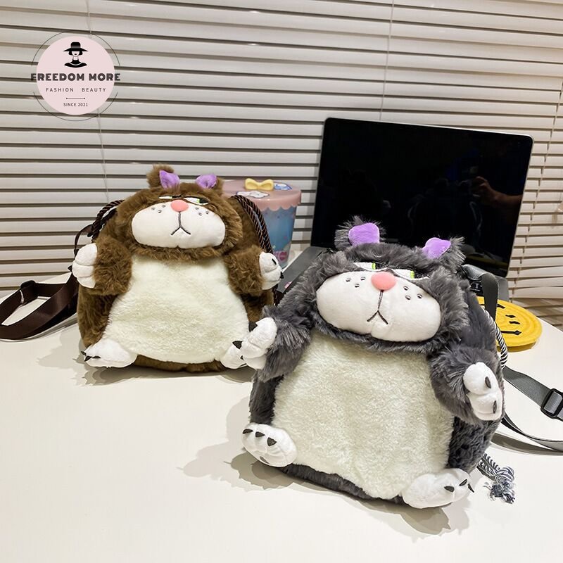 ใหม่ กระเป๋าสะพายไหล่ กระเป๋าใส่เหรียญ ลายการ์ตูนแมวอ้วนน่ารัก ขนาดใหญ่