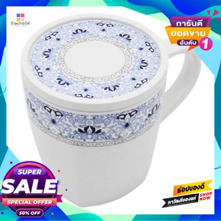 Mug แก้วน้ำเมลามีนมีหูพร้อมฝา บลูพอร์ต Vanda รุ่น Cl 955-3.25 ขนาด 3.25 นิ้ว สีน้ำเงิน - ขาวmelamine Mug With Lid Blu Po