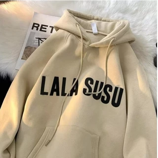 พร้อมส่ง🔥ไซซ์ M-8XL🍀เสื้อกันหนาวแขนยาว มีฮู้ด ผ้ากํามะหยี่ แบบนิ่ม พิมพ์ลายตัวอักษร LALA ทรงหลวม ขนาดใหญ่ สไตล์อเมริกัน สําหรับผู้ชาย และนักเรียน