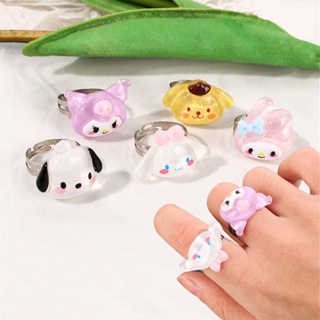 SANRIO แหวน รูปการ์ตูนสัตว์ Cinnamoroll Koromi น่ารัก สามารถปรับได้ เรียบง่าย เครื่องประดับ สําหรับเด็กผู้หญิง