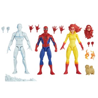 ⊕♀Marvel Legends Spider-Man และผองเพื่อน Iceman Flame Star 3-Person เซ็ตแอ็คชั่นฟิกเกอร์ขนาด 6 นิ้ว