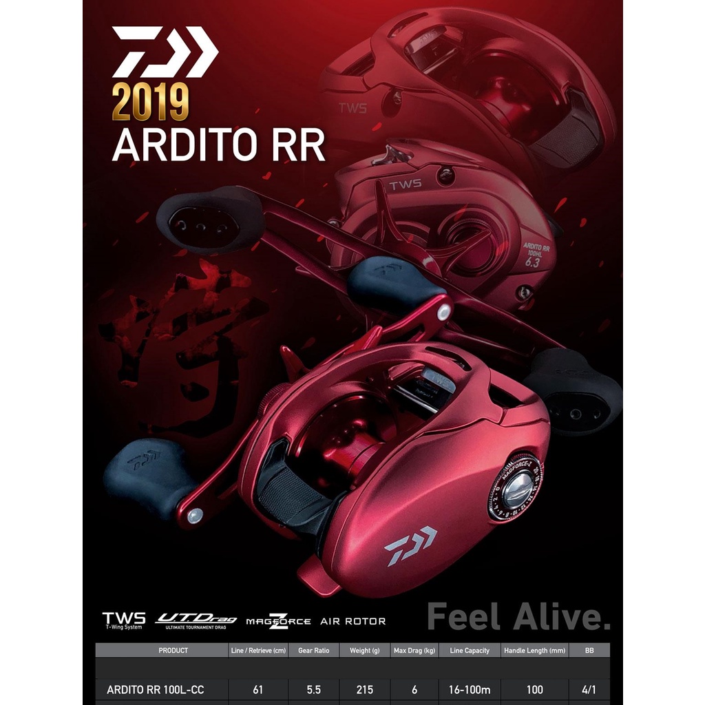 รอกเบทตีเหยื่อปลอม Daiwa 2019 ARDITO RR 100L-CC (รอบต่ำ 5.5:1 หมุนซ้าย) สินค้านำเข้าจากบริษัทตัวแทนจ