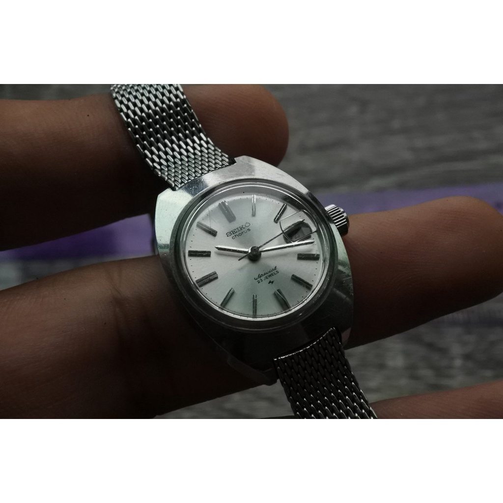 นาฬิกา Vintage มือสองญี่ปุ่น SEIKO CHORUS 2518 0080 ระบบ AUTOMATIC ผู้หญิง ทรงกลม กรอบเงิน หน้าขาว หน้าปัด 25mm