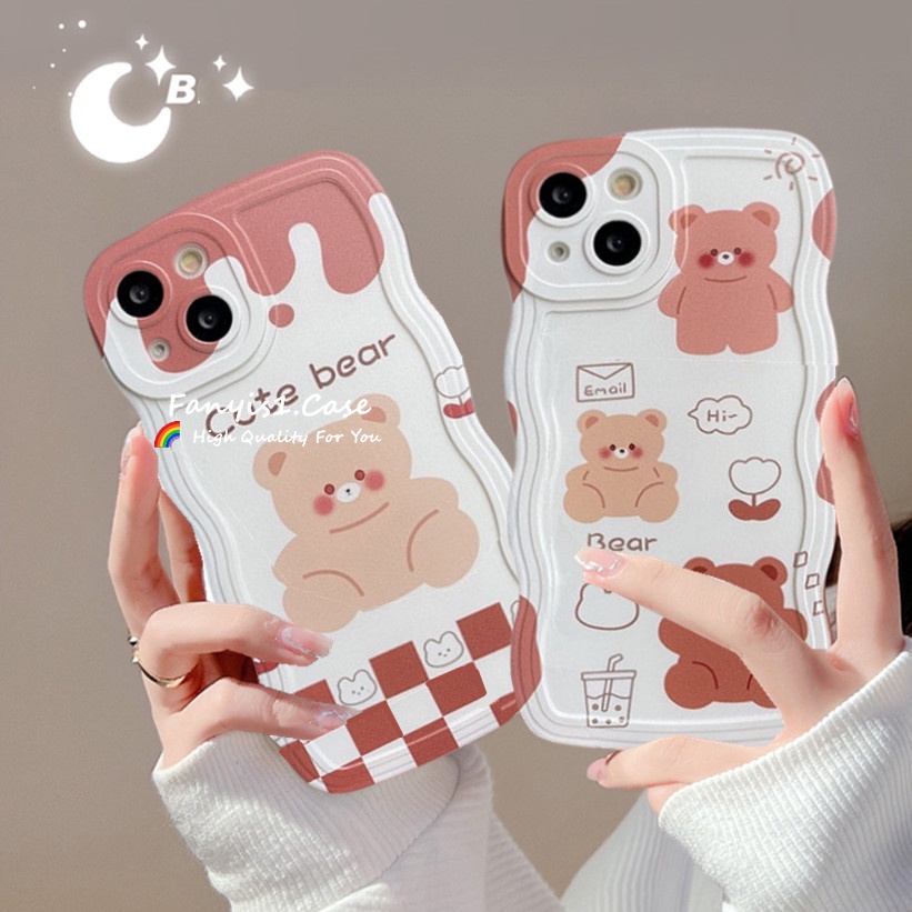 🔥Hot Case🎊OPPO A17 A16 A77 A15 A57 A5S A3S A94 A95 A93 A76 A96 A55 A54 A53 A5 A9 A32 A33 A31 A5S Reno 5 6 7 Pro F9 Cute Little Bear Case Anti-Fall Protection Wavy Edge Case Back Cover