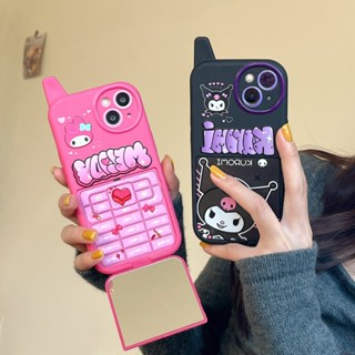 เคสโทรศัพท์มือถือ TPU นิ่ม กันกระแทก ลายการ์ตูน Melody Kuromi Make Up Mirror Stand Holder Retro Nokia สําหรับ IPhone 11 12 13 Pro 14Plus 14 Pro Max