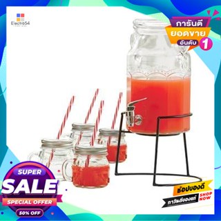 Liter ชุดโถแก้ว 3 ลิตร มีก็อก พร้อมแก้ว 500 มล. Kassa Home รุ่น 6289 (ชุด 6 ชิ้น) สีใส3 Liter Glass Jar Set With Cork An