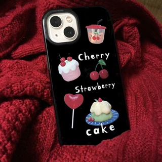 เคสโทรศัพท์มือถือแบบนิ่ม ลายเชอร์รี่น่ารัก สีดํา สําหรับ iPhone 11 11promax 7 8plus x xr xsmax 12 12pro 12promax 13 14 14plus 14promax