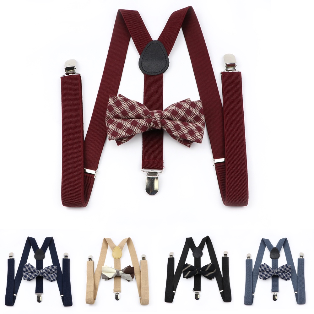 Zonfaz ปรับสีทึบ Suspender Bowtie ชุด Mens Y-back Braces Bow Ties ชุด Clip-on ยืดหยุ ่ น Suspender Mens เข ็ มขัดสายรัด