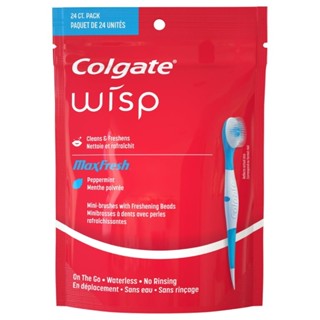 พร้อมส่งที่ไทย! Colgate Max Fresh Wisp Disposable Mini Toothbrush, Peppermint - 24 Count แปรงสีฟันพร้อมยาสีฟันแบบพกพา