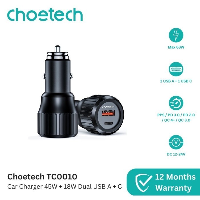 Choetech TC0010 ที่ชาร์จในรถยนต์ 63W 45W 25W PPS PD QC Dual USB A C