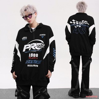 💕พร้อมส่ง👍Half Zip Hoodie High Street American Style Loose Motorcycle Racing Jacket